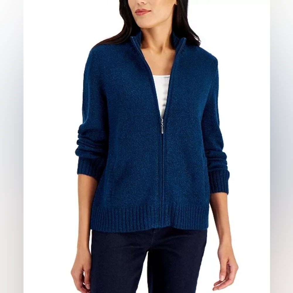 Karen Scott Women's Teal Blue Zip Up Cardigan Sweater Plus Size 3X NWT